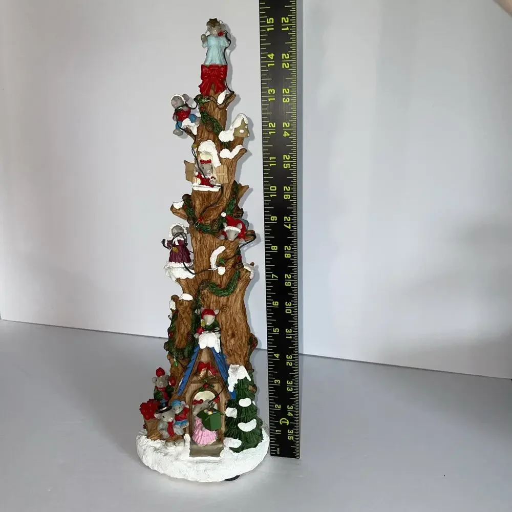 Vintage Christmas Mouse Family Pencil Tree House Musical and Lighted